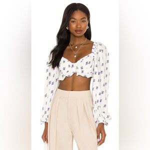 FOR LOVE & LEMONS Viola Floral Puff Sleeve Crop Top Size Small